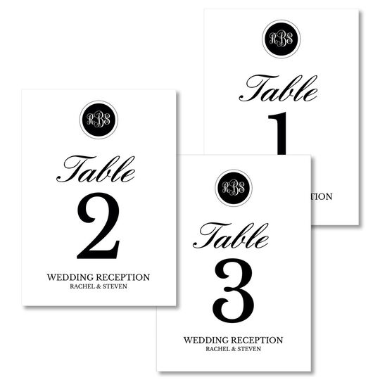 Black Circle Initials Table Number Cards